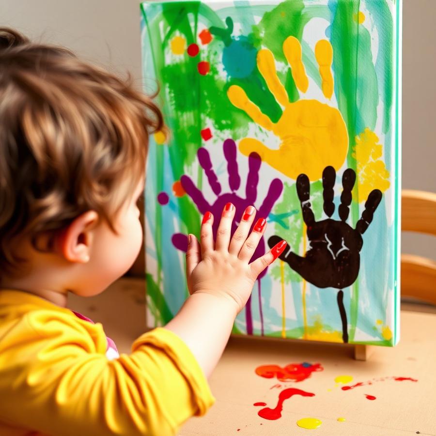 Child painting with handprints